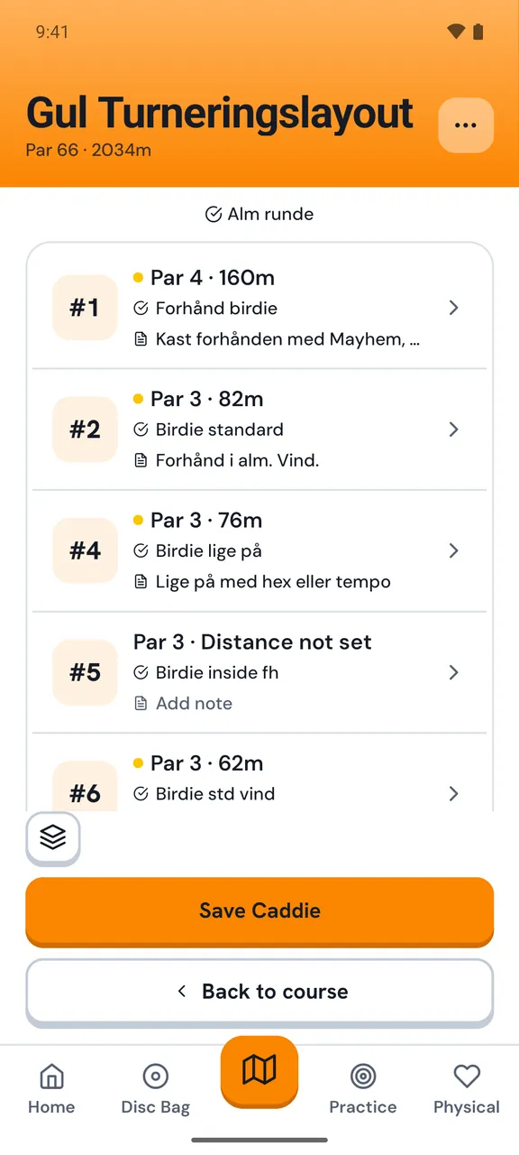 Full course layout list