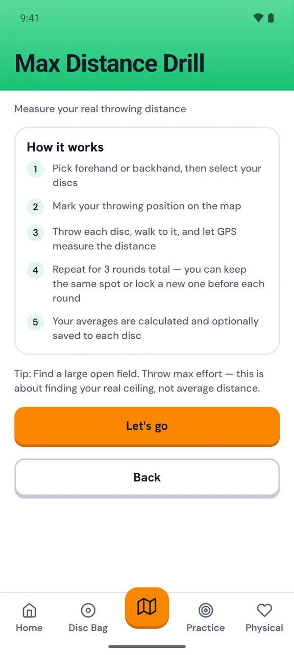 Max distance practice drill